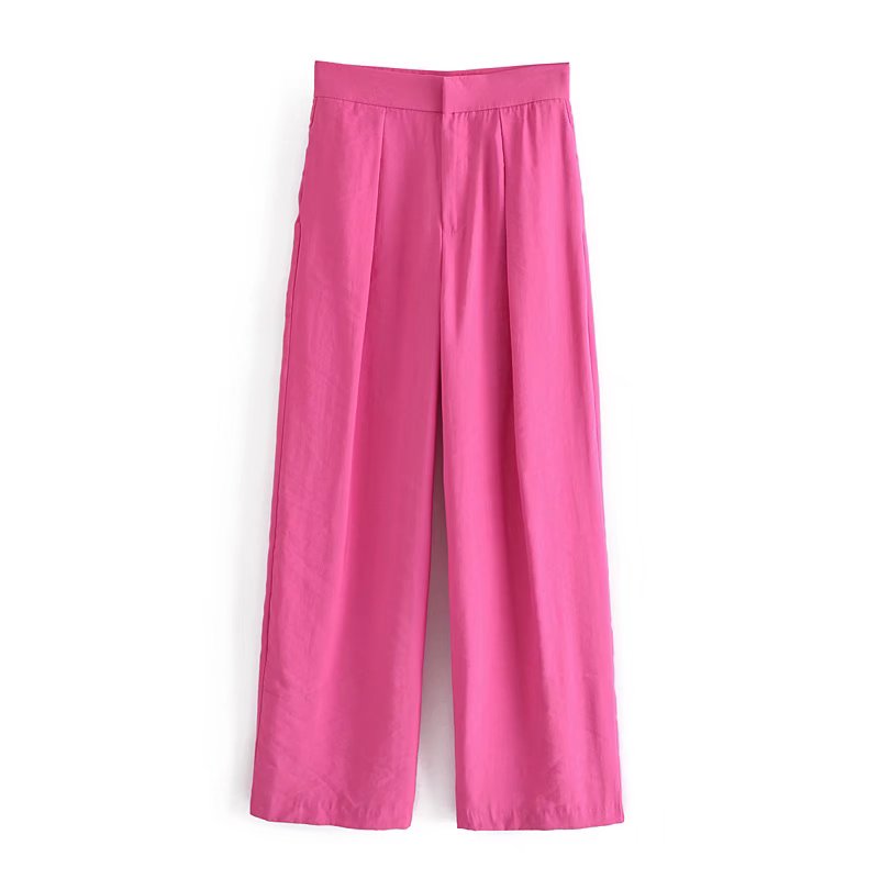Candy Color Front Pleats Zipper High Waist Straight Pants