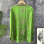 High Quality Long Sleeve V Neck Jacquard Silk Shirt