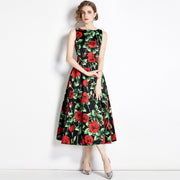 High Quality Midi Floral Print Sleeveless Round Neck Dress