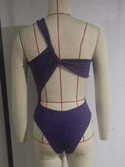 Casual Bodycon Knit Hollow Out Asymmetrical Knotted Bodysuit
