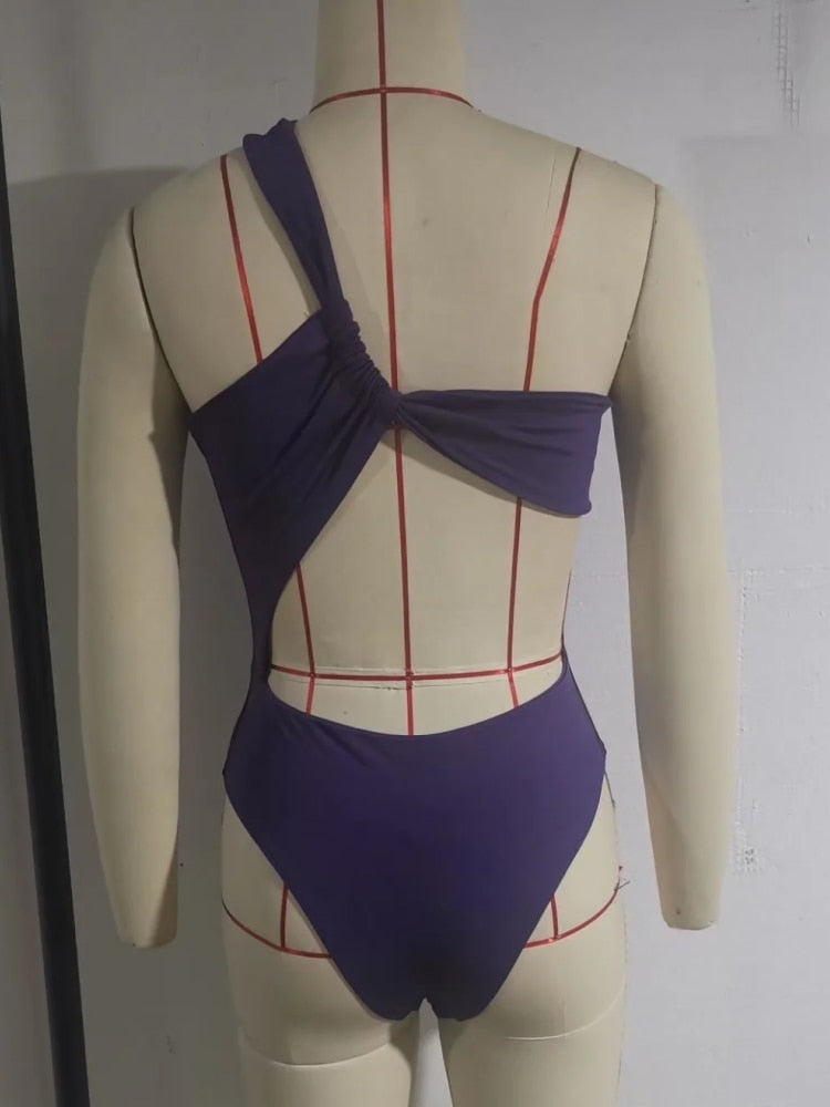 Casual Bodycon Knit Hollow Out Asymmetrical Knotted Bodysuit
