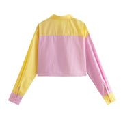 Short Striped Print Blouses with Pocket