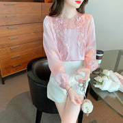 High Quality Long Sleeves Elegant Vintage Embroidered Satin Blouses