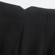High Waist Slim Fit Zip Up Pleated Plain Bermuda Shorts