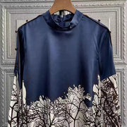 High Quality Stand Collar Long Sleeve Silk Shirt