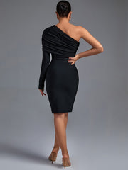 Elegant Sexy One Shoulder Long Sleeves Bodycon Black Bodycon Dress