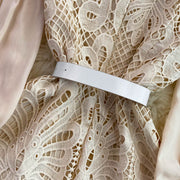 High Quality Lace Round Neck Lantern Sleeve Hook Flower Vintage Dress