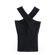 Casual black blouse with crossed straps