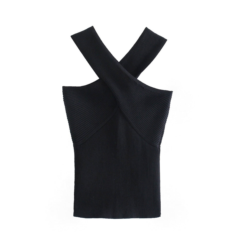 Casual black blouse with crossed straps
