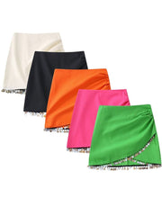 Casual Linen Skirt with Side Pleats and Irregular Hem