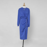 Woman 2 Pieces Set Knotted Loose Cropped Sweatshirt  + Vintage Split Pencil Skirt Korean Simple Skirt Suit
