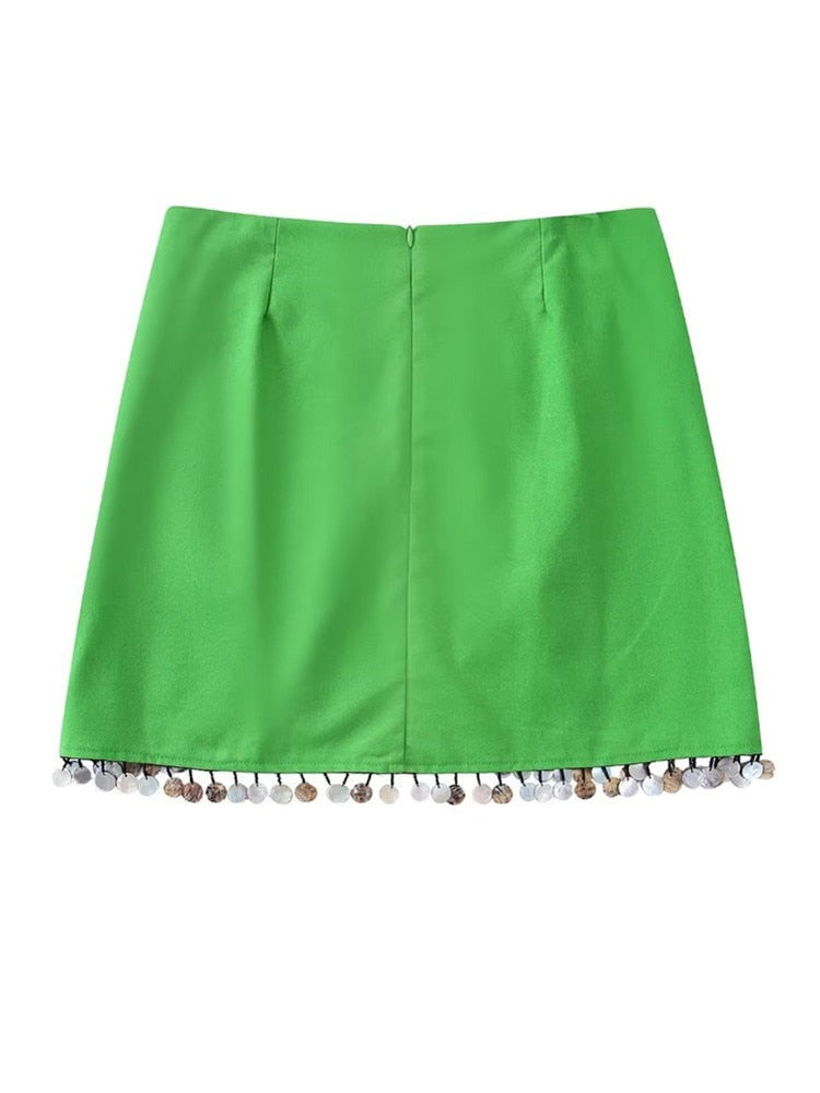 Casual Linen Skirt with Side Pleats and Irregular Hem