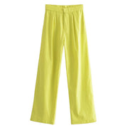 Candy Color Front Pleats Zipper High Waist Straight Pants