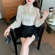 High Quality Casual Elegant 3D Embroidery Vintage Blouses