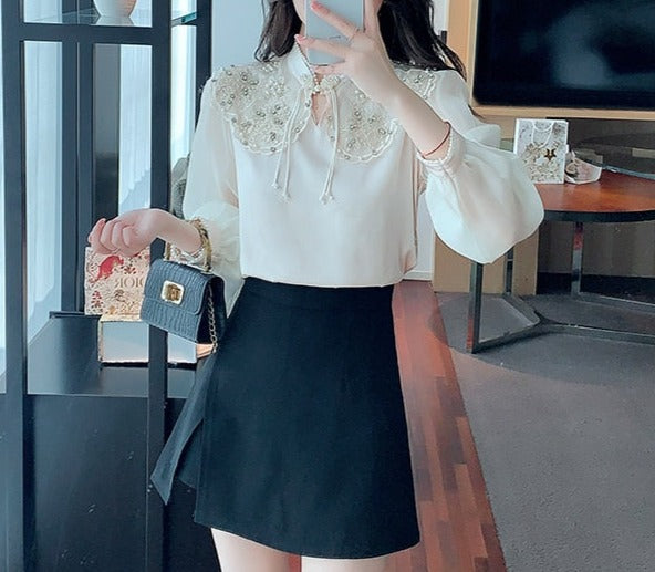 High Quality Casual Elegant 3D Embroidery Vintage Blouses