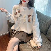 Elegant Autumn Tops Women's Long Sleeve Sweatshirt Bow Vintage Work Casual Korean O-Neck Design Loose T-Shirts