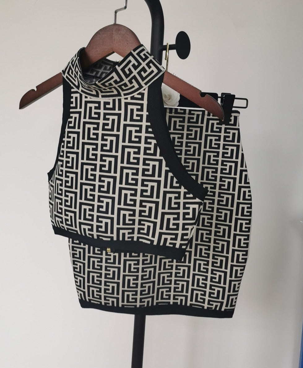 Sexy Black Bandage High Waist Elastic Skirt Suit