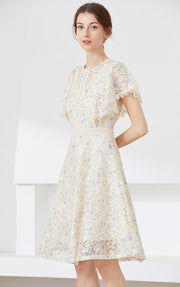 High quality multi color vintage designer flared elegant lace dress