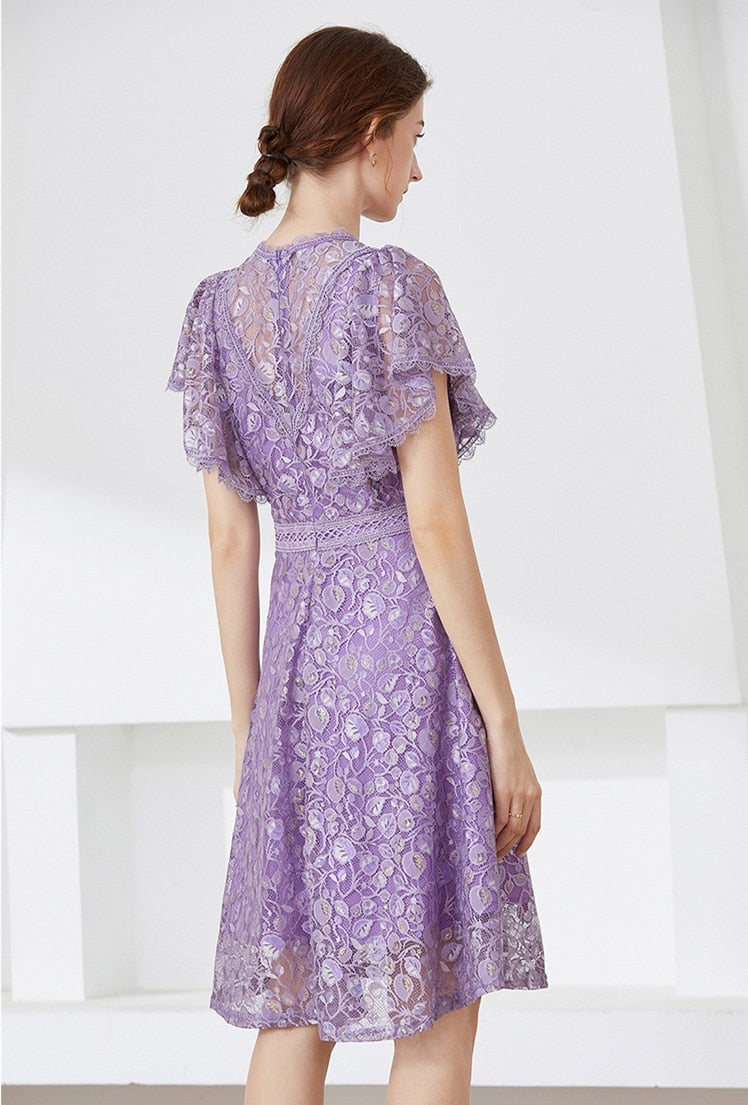 High quality multi color vintage designer flared elegant lace dress