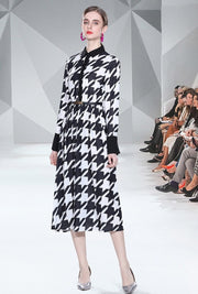 Elegant print long dress with long sleeves and high quality elastic waist