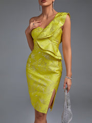 Elegant Sexy Ruffles One Shoulder Bodycon Dress