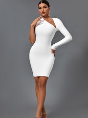 Elegant Sexy Cut Out Long Sleeve Slim Bodycon White Dress