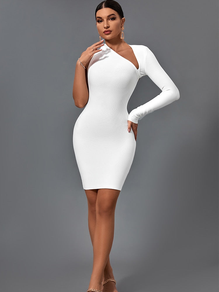 Elegant Sexy Cut Out Long Sleeve Slim Bodycon White Dress