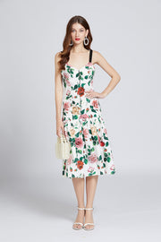 Sleeveless Floral Print Backless V Neck Knee Length Dress