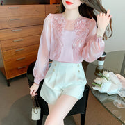 High Quality Long Sleeves Elegant Vintage Embroidered Satin Blouses