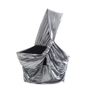 Metallic Color One Shoulder Knotted Sexy Blouse
 Short shirt with pleated side zipper