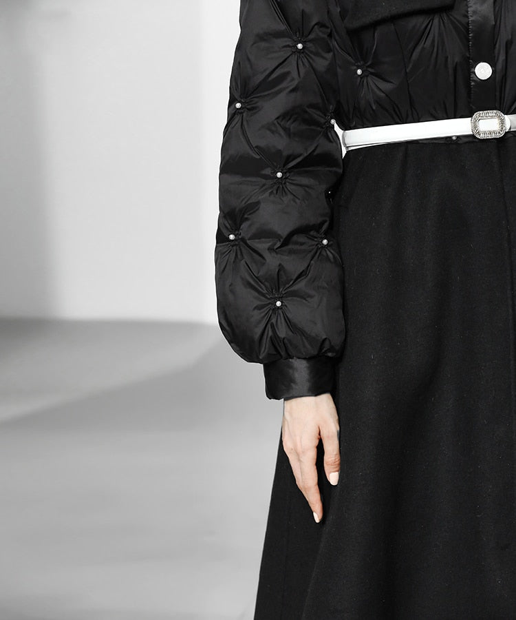 High Quality Elegant Bowknot Thick Stitching Wool Long Trench Coat Jacket