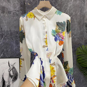High quality vintage designer print long sleeve silk shirt