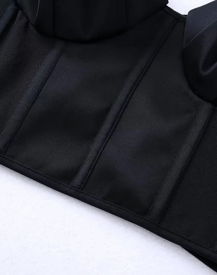 Backless Side Zipper Spaghetti Strap Corset Patchwork Satin Crop Top