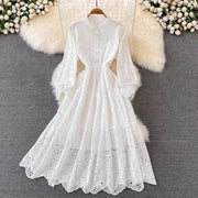 Vintage Elegant Embroidered Hollow Out Midi Dress In Various Colors High Quality