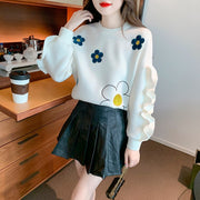 Women Long Sleeve Sweatshirt Flowers Vintage Work Casual Tops Europeo Design Loose T-Shirts
