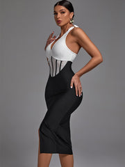 Bandage dress with lace and open back
