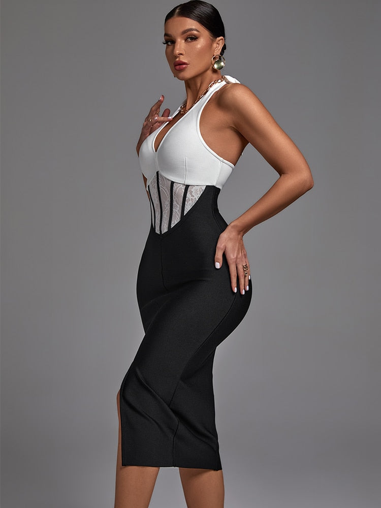 Bandage dress with lace and open back