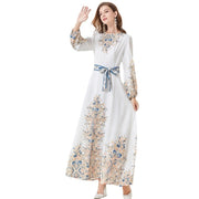 High Quality Floral Print Long Sleeve Elegant High Waist Maxi Dress