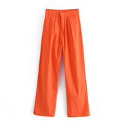 Candy Color Front Pleats Zipper High Waist Straight Pants