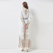 High Quality Floral Print Long Sleeve Elegant High Waist Maxi Dress