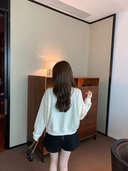 Loose Women Tops Mesh Beading Casual Sweatshirt O-Neck Vintage Work Korean Long Sleeve Simple T-Shirts