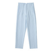Women Fashion Front Welt Pockets Seam Detail Pants Vintage High Waist Zipper Fly Female Ankle Trousers Mujer P1