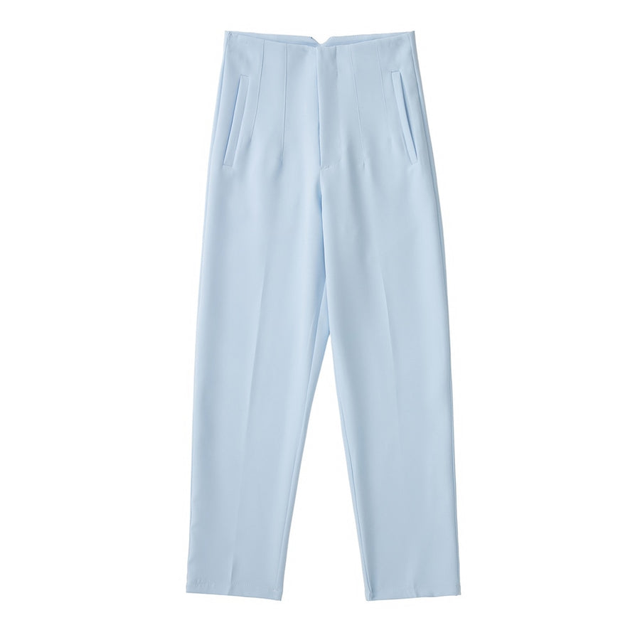 Women Fashion Front Welt Pockets Seam Detail Pants Vintage High Waist Zipper Fly Female Ankle Trousers Mujer P1