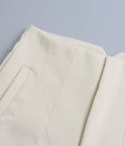High Waist Slim Fit Zip Up Pleated Plain Bermuda Shorts