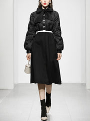 High Quality Elegant Bowknot Thick Stitching Wool Long Trench Coat Jacket
