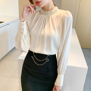 High Quality Elegant Vintage Loose Beaded Long Sleeve Chiffon Blouse