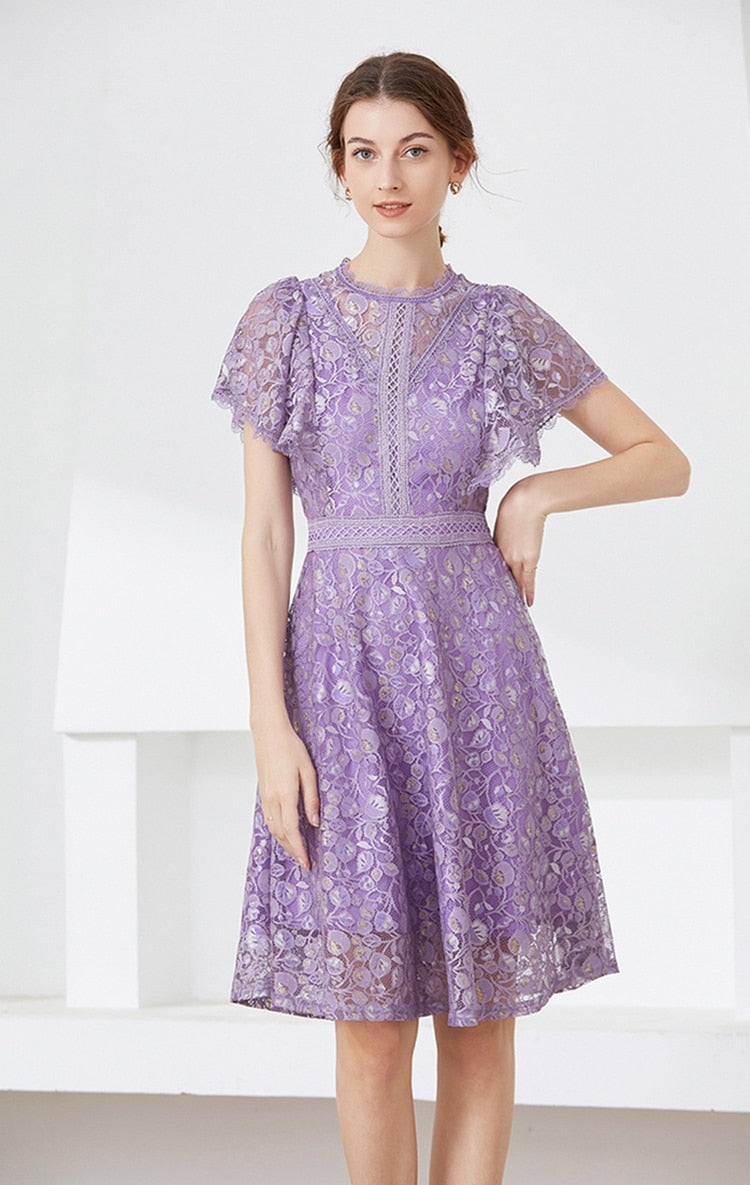 High quality multi color vintage designer flared elegant lace dress