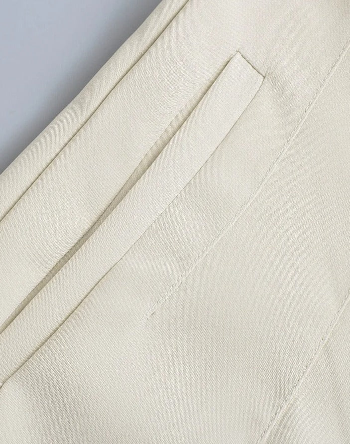 High Waist Slim Fit Zip Up Pleated Plain Bermuda Shorts