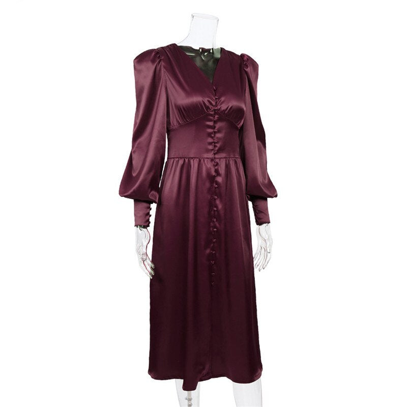 High Quality Deep V Neck Long Sleeve Dress