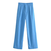 Candy Color Front Pleats Zipper High Waist Straight Pants